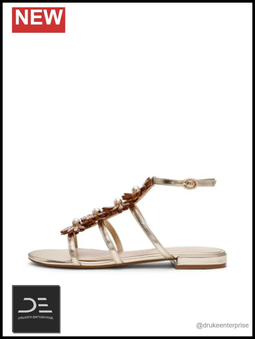 Rhinestone Heeled Sandals with Ankle Strap - Low Heel Gladiator Sandals